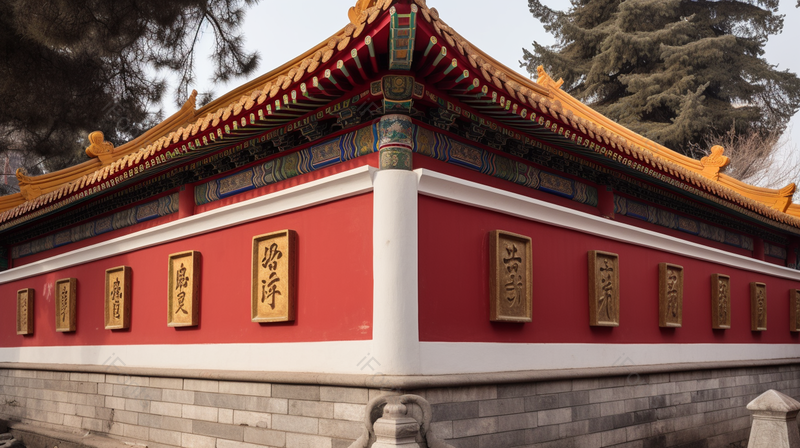 传统古建筑古风房檐红色墙面,高清,摄影图,摄影图片,图片大全,摄影图免费下载